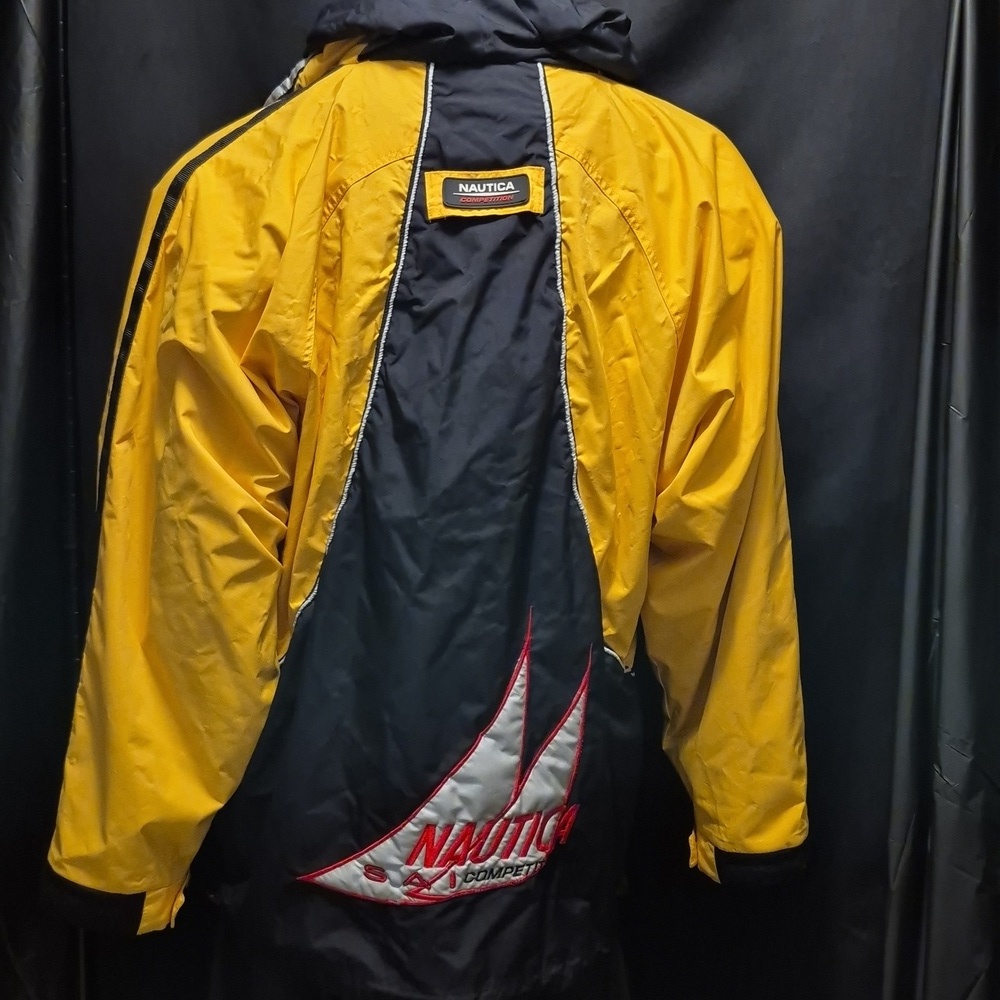 Vtg 90s Nautica Competition Men’s Sz S Sleeve Coat Jacket reversible Stow Hood - Picture 5 of 16